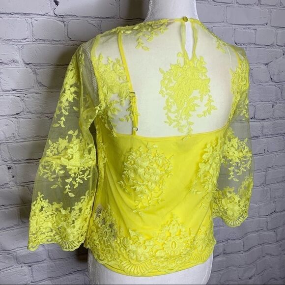 Nanette Lepore Yellow lace sheer top - Picture 6 of 10